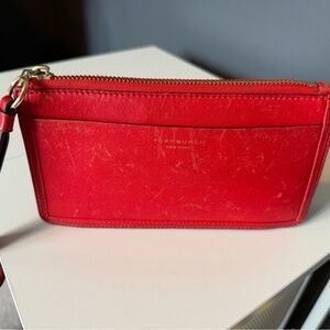 Tory Burch Red Leather Zip Wristlet with Front Slip Pocket